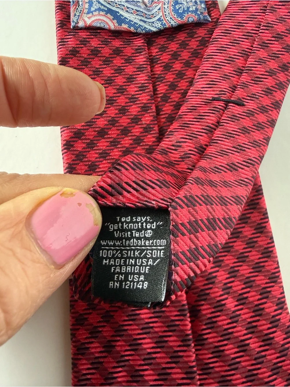Ted Baker Men's Red Black Patterned Silk Tie